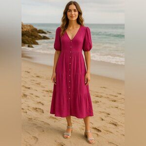 Sonoma 100 Cotton Maxi Dress ButtonUp Tiered Vaca Cottagec